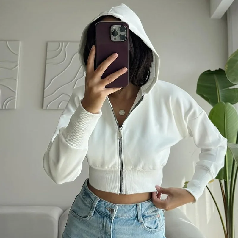 Casual Short Hooded Sweatshirt Women Zip Up Hoodies Mujer Solid Harajuku Long Sleeve Slim Fit Crop Top Female Jackets Coat
Casual Short Hooded Sweatshirt Women Zip Up Hoodies Mujer Solid Harajuku Long Sleeve Slim Fit Crop Top Female Jackets Coat