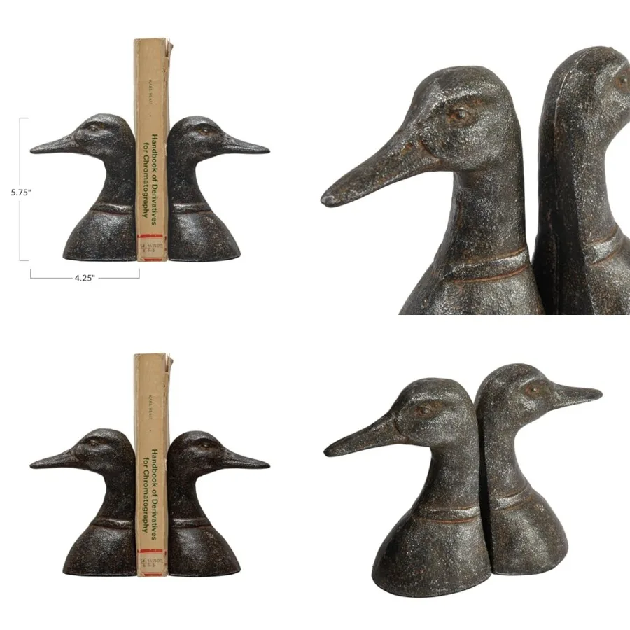 Decorative Distressed Cast Metal Duck Head Bookends, Black, Set of 2
Decorative Distressed Cast Metal Duck Head Bookends, Black, Set of 2