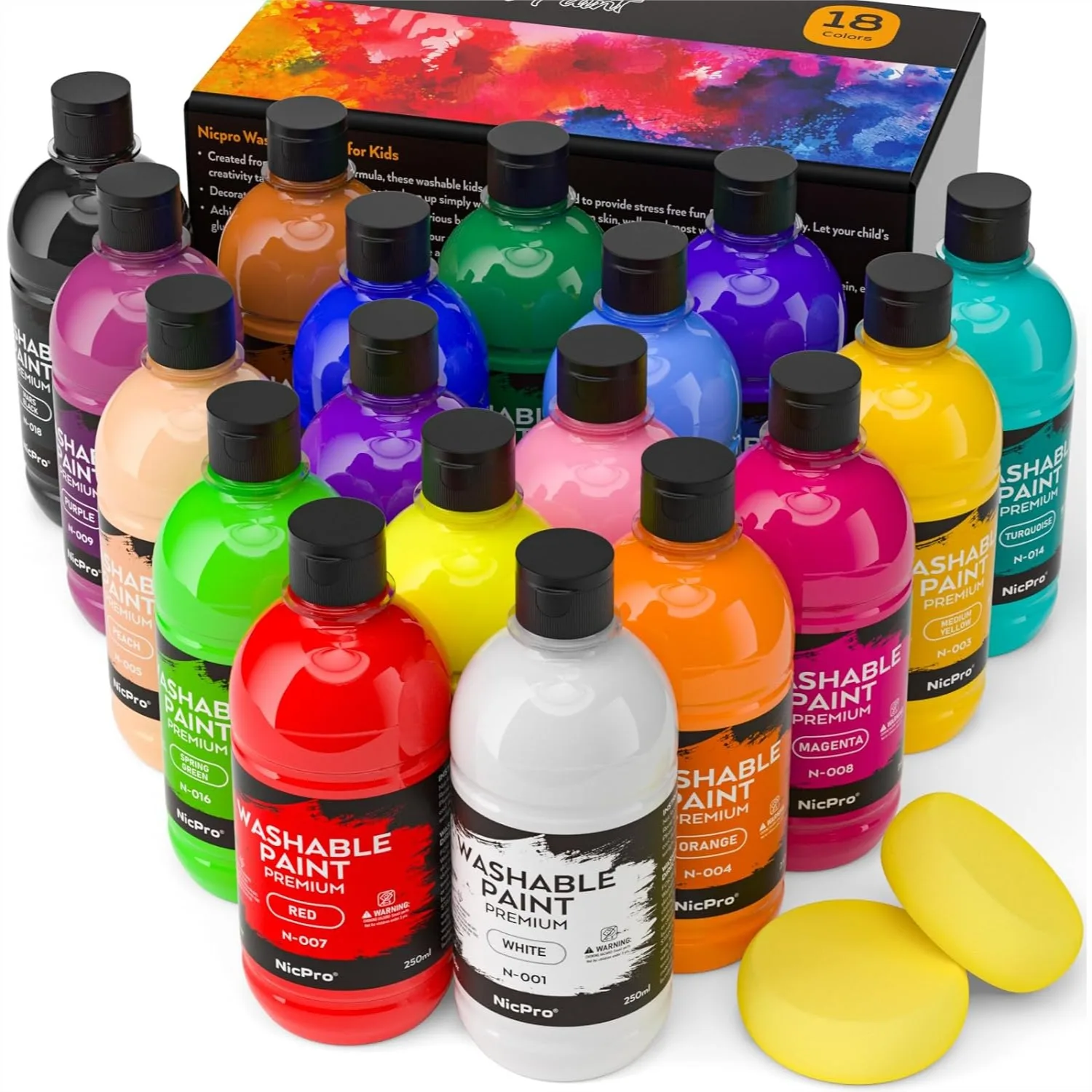 18 Colors Washable Paint Set for Kids (8.45oz) with Non Toxic Tempera Paint for Art, Craft, DIY & Classroom
18 Colors Washable Paint Set for Kids (8.45oz) with Non Toxic Tempera Paint for Art, Craft, DIY & Classroom