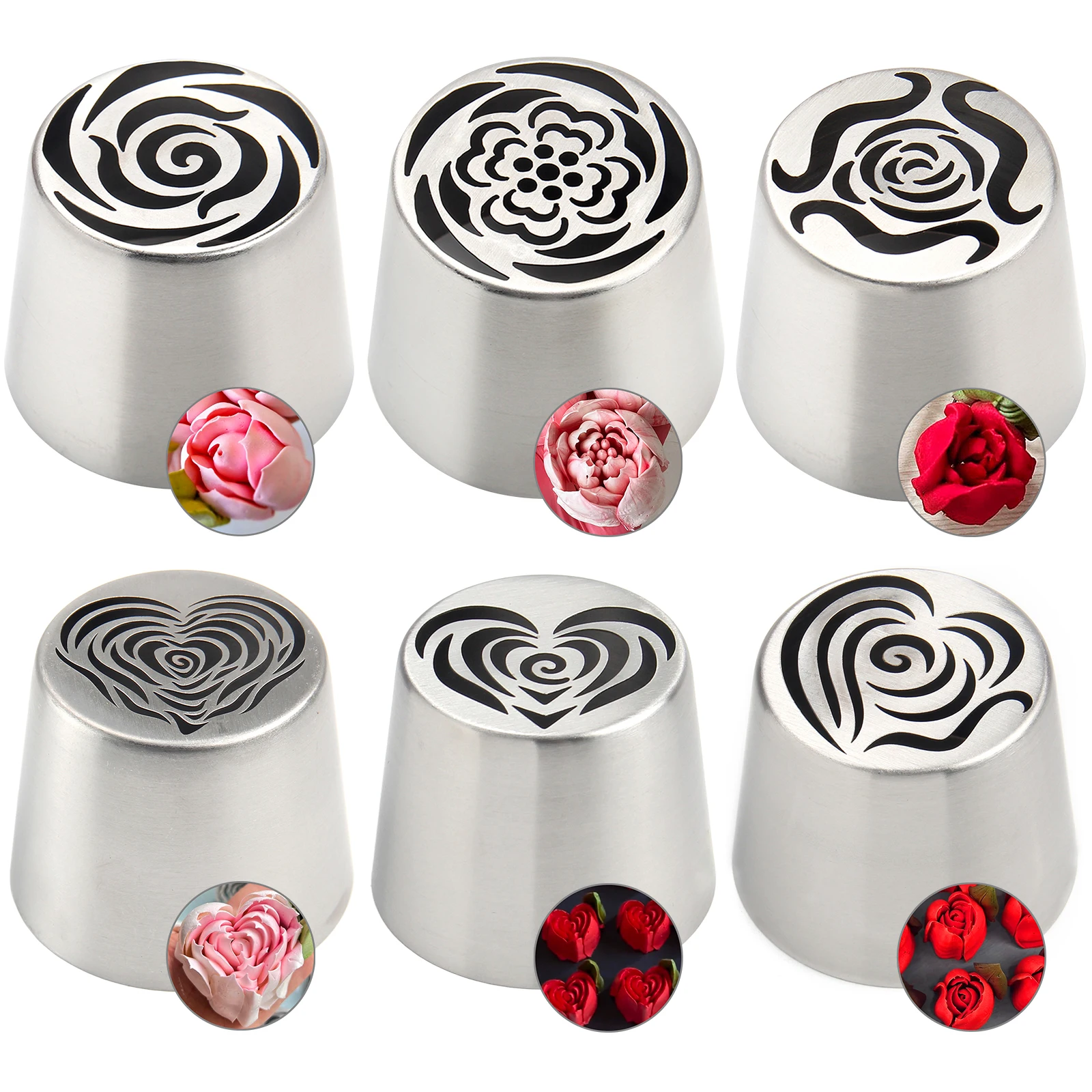 MRF Newest 6 PCS Stainless Steel XL Russian Rose Floral Piping Nozzles Baking Tools Kit with 1PCS Brush HBLBNOSET16
MRF Newest 6 PCS Stainless Steel XL Russian Rose Floral Piping Nozzles Baking Tools Kit with 1PCS Brush HBLBNOSET16