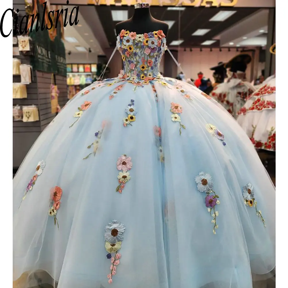 Голубое мексиканское платье Quinceanera без бретелек без рукавов, бальное платье, красочный кружевной корсет с 3D цветочным принтом, Vestidos De XV Anos
Голубое мексиканское платье Quinceanera без бретелек без рукавов, бальное платье, красочный кружевной корсет с 3D цветочным принтом, Vestidos De XV Anos