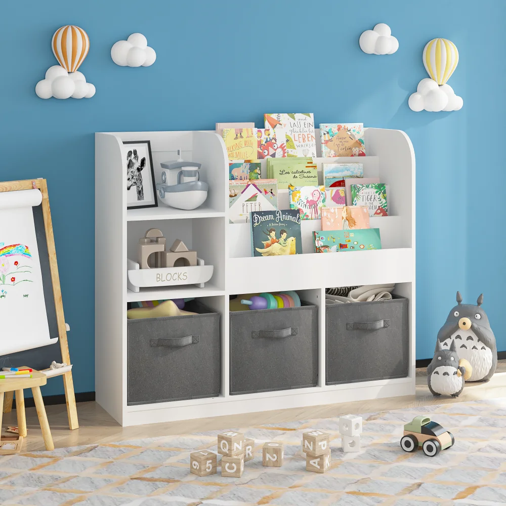 Kids Bookcase with 3 Collapsible Fabric Drawers, Multi-use Toy Storage Organizer (White/Gray)
Kids Bookcase with 3 Collapsible Fabric Drawers, Multi-use Toy Storage Organizer (White/Gray)