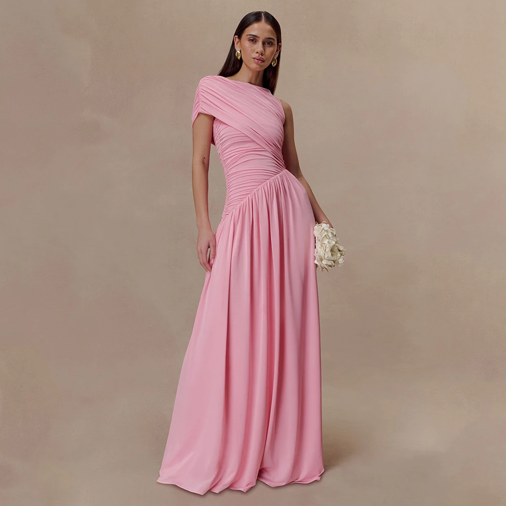 Customized Modern Women's Formal Evening Dress Boat Neck Pink Wedding Guest Gowns Long Pleated Elegant Evening Party Gown 2026
Customized Modern Women's Formal Evening Dress Boat Neck Pink Wedding Guest Gowns Long Pleated Elegant Evening Party Gown 2026