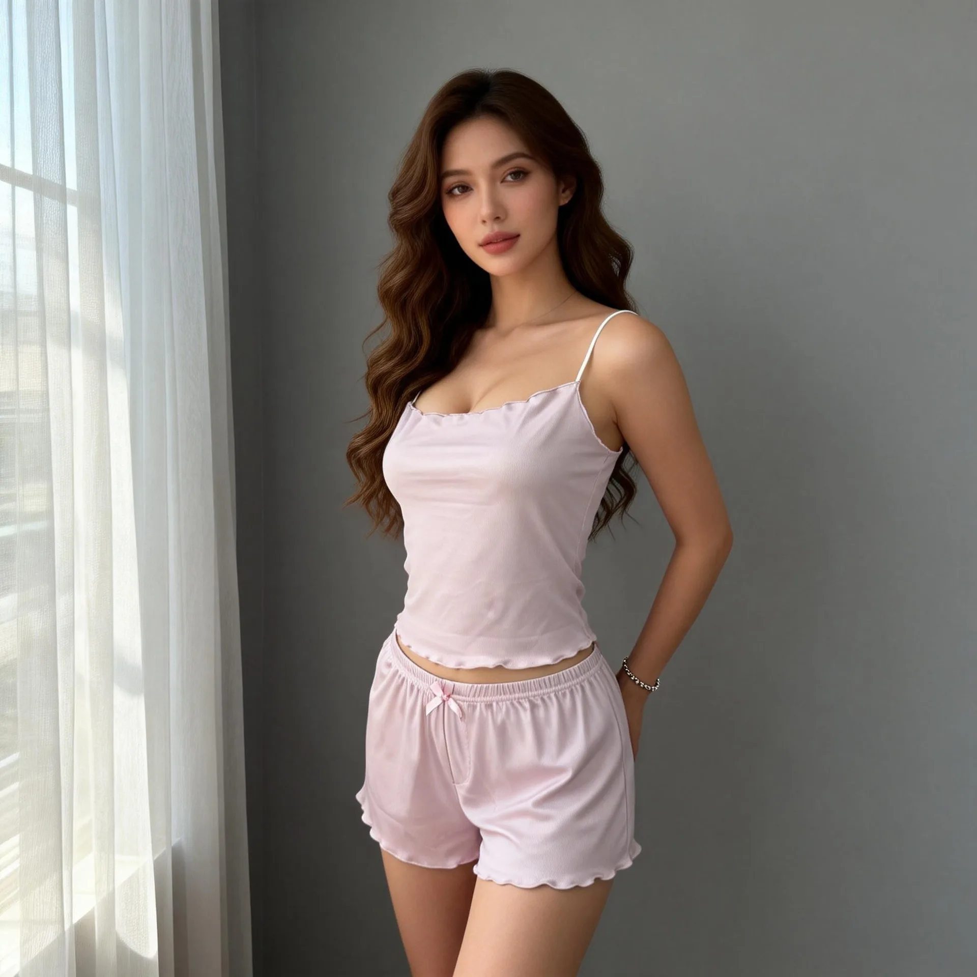 Women's Pajama Set Solid Color Camisole Crop Top and Ruffle Shorts, Sleeveless Soft Sleepwear, Summer Loungewear Outfit
Women's Pajama Set Solid Color Camisole Crop Top and Ruffle Shorts, Sleeveless Soft Sleepwear, Summer Loungewear Outfit