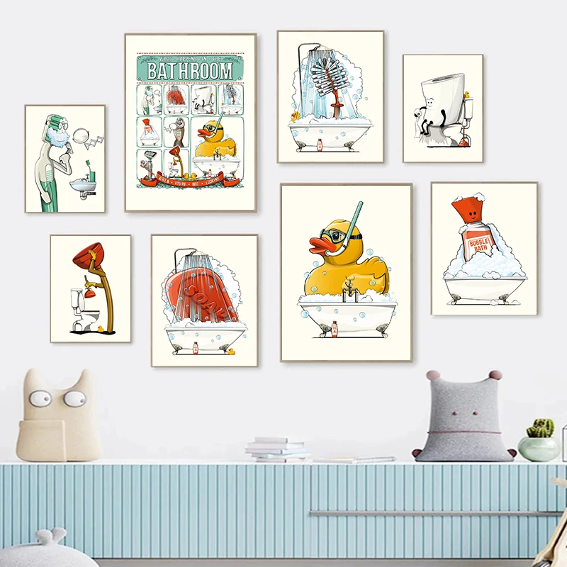 Funny Bathroom Wall Art Canvas Poster Toothbrush Toilet Roll Rubber Duck Painting Print Modern Humour Picture Home Decor
Funny Bathroom Wall Art Canvas Poster Toothbrush Toilet Roll Rubber Duck Painting Print Modern Humour Picture Home Decor