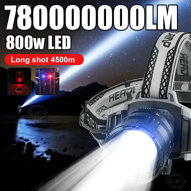 780000000LM Powerful Long Range LED Headlamp Hight Power Head Torch USB Rechargeable Headlight 800W Hight Power Outdoor Lamp
780000000LM Powerful Long Range LED Headlamp Hight Power Head Torch USB Rechargeable Headlight 800W Hight Power Outdoor Lamp