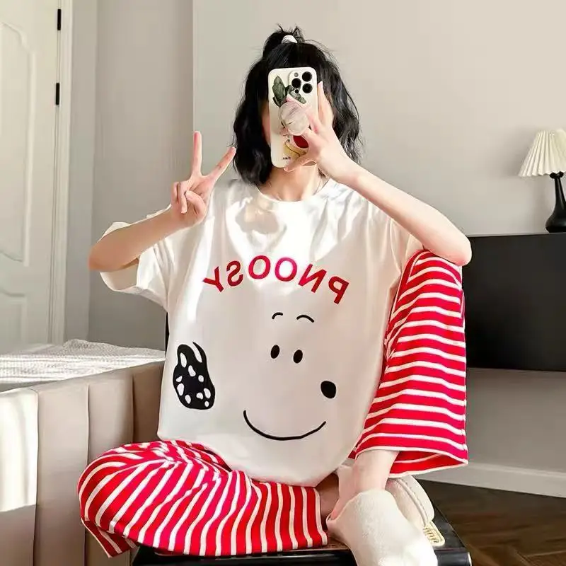 Summer Cartoon Cute Snoopy Girl Sleepwear Home Clothes Pajamas Set Women's Short Sleeve Tops Pants Set Doraemon Nightgown
Summer Cartoon Cute Snoopy Girl Sleepwear Home Clothes Pajamas Set Women's Short Sleeve Tops Pants Set Doraemon Nightgown