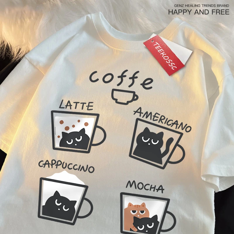American Coffee Cup Cat Japanese Style T-Shirts Men Women Loose Fashion Streetwear Summer Cotton Cute Tops Casual Oversize Tee
American Coffee Cup Cat Japanese Style T-Shirts Men Women Loose Fashion Streetwear Summer Cotton Cute Tops Casual Oversize Tee