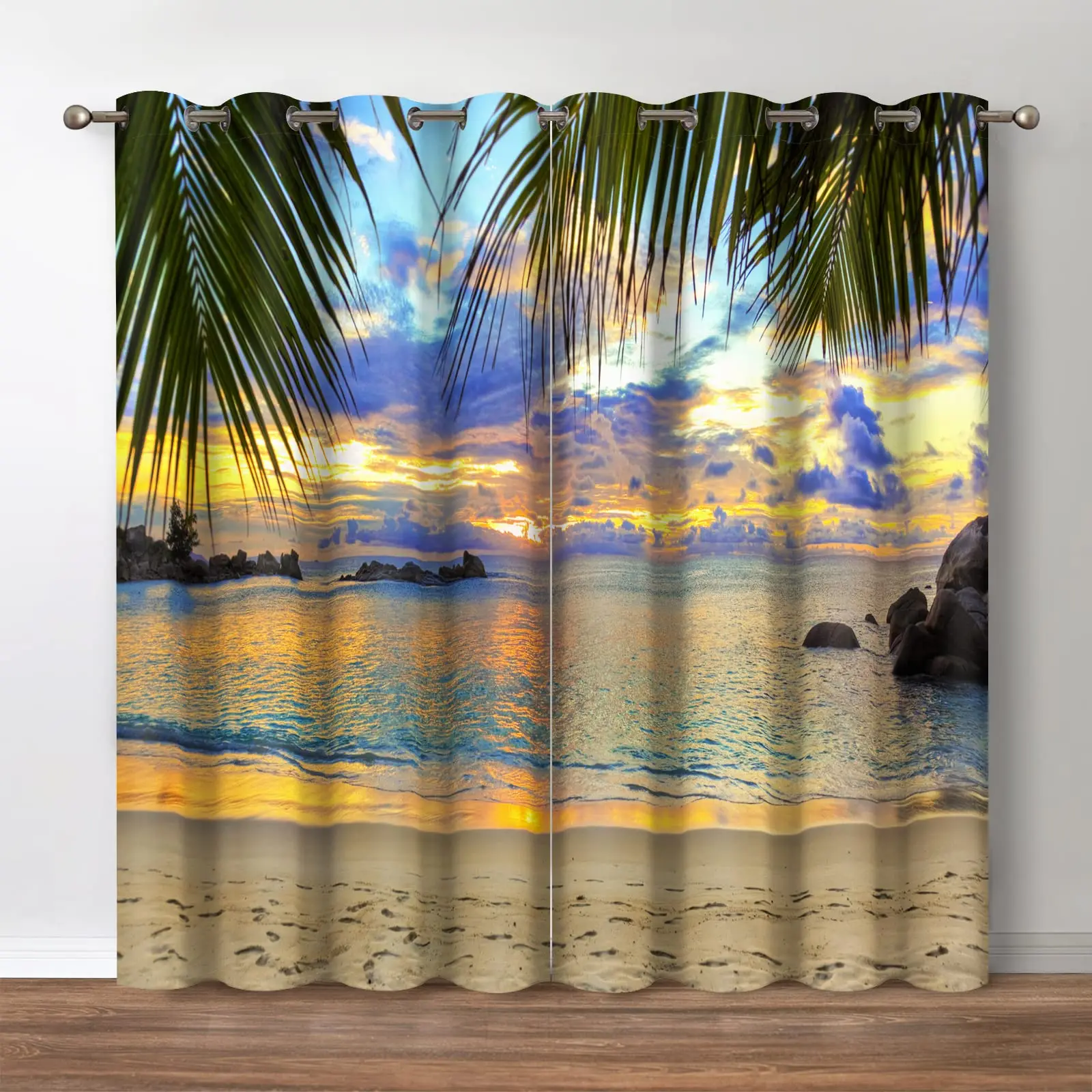 Beach Theme Blackout Curtains - Tropical Ocean Sunset Beachy Sea Palm Tree Seaside Scenery Print Window Drapes 2 Panels Set
Beach Theme Blackout Curtains - Tropical Ocean Sunset Beachy Sea Palm Tree Seaside Scenery Print Window Drapes 2 Panels Set