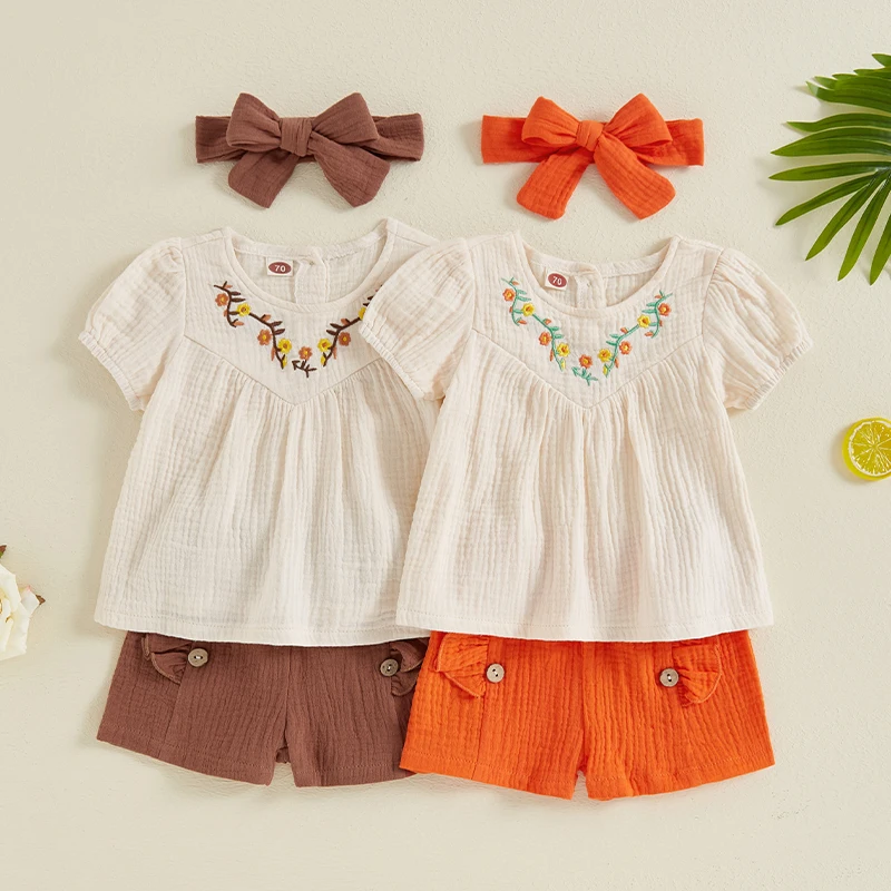 2024-05-07 Lioraitiin Kids Girls Summer 3PCS Outfits Short Sleeve O-Neck Floral Embroidery T-shirt Tops and Shorts Headband Sets
2024-05-07 Lioraitiin Kids Girls Summer 3PCS Outfits Short Sleeve O-Neck Floral Embroidery T-shirt Tops and Shorts Headband Sets