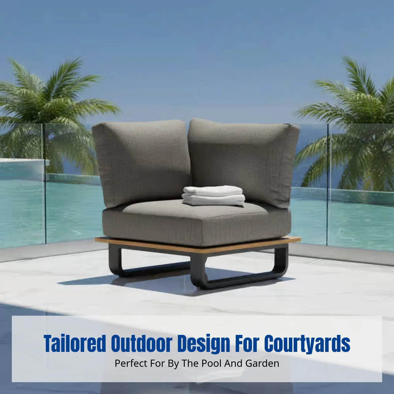 Уличный комплект мебели из тика и ротанга, водонепроницаемая ткань, L-образный диван для патио, скандинавский дизайн, металлический каркас, комплект с кофейным столиком
Уличный комплект мебели из тика и ротанга, водонепроницаемая ткань, L-образный диван для патио, скандинавский дизайн, металлический каркас, комплект с кофейным столиком