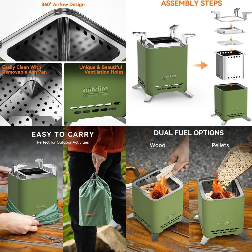 Portable Green Wood-Burning Fire Pit with Pot Bracket & Carry Bag, Ideal for Camping, Patio, Backyard, and RV Tailgating
Portable Green Wood-Burning Fire Pit with Pot Bracket & Carry Bag, Ideal for Camping, Patio, Backyard, and RV Tailgating