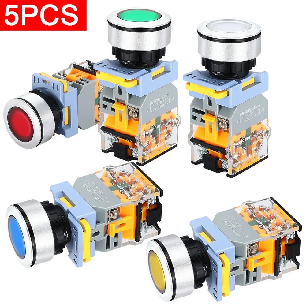 5pcs Waterproof 30MM Push Button Flat Switch with light 6V 12V 24V 110V 220V 380V Self-lock Self-reset 1NO 1NC 2NO 2NC
5pcs Waterproof 30MM Push Button Flat Switch with light 6V 12V 24V 110V 220V 380V Self-lock Self-reset 1NO 1NC 2NO 2NC