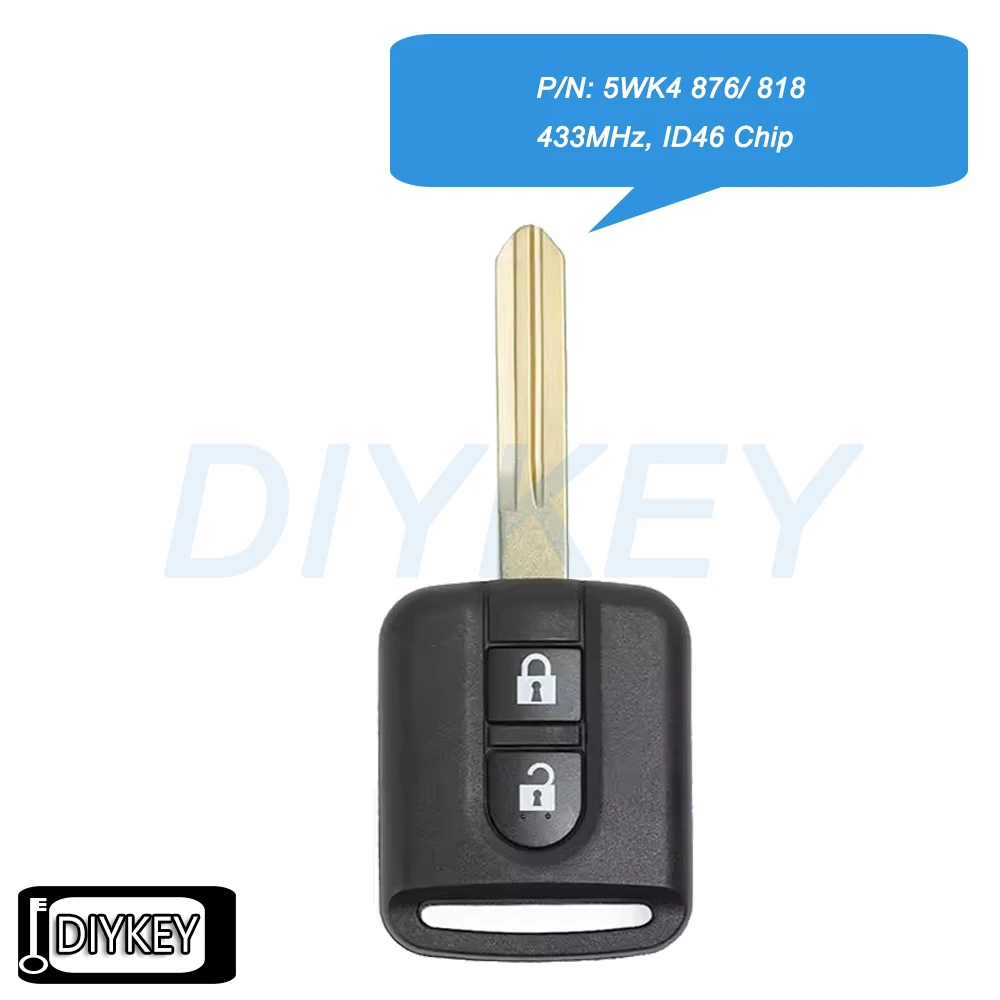 2 Buttons Remote Car Key Fob 433MHz ID46 Chip for Nissan Elgrand X-TRAIL Qashqai Navara Micra Note NV200 P/N: 5WK4 876/ 818
2 Buttons Remote Car Key Fob 433MHz ID46 Chip for Nissan Elgrand X-TRAIL Qashqai Navara Micra Note NV200 P/N: 5WK4 876/ 818