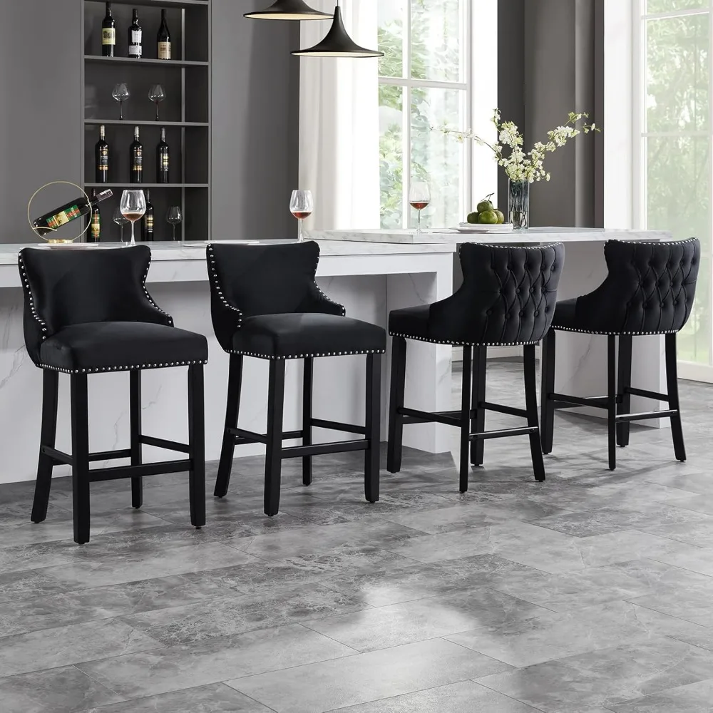 Velvet Bar Stools Set of 4, Tufted Counter Height with Back, Upholstered Wooden Stools for Kitchen Island Dining, Cafe, Pub (Bl 
Velvet Bar Stools Set of 4, Tufted Counter Height with Back, Upholstered Wooden Stools for Kitchen Island Dining, Cafe, Pub (Bl