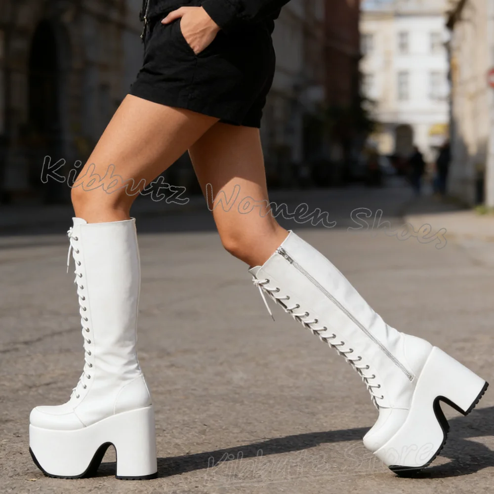 Platform Modern Boots Knee High Cross Strap Leather Solid Color Women Shoes Round Toe Chunky Heels Lace-Up Fashion Novelty Sexy
Platform Modern Boots Knee High Cross Strap Leather Solid Color Women Shoes Round Toe Chunky Heels Lace-Up Fashion Novelty Sexy
