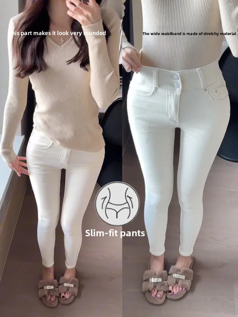 High Waist Thickened Fleece Lined Slim Fit Jeans Simple Style Women's Pencil Pants Cotton Stretch Denim Winter Casual Jeans
High Waist Thickened Fleece Lined Slim Fit Jeans Simple Style Women's Pencil Pants Cotton Stretch Denim Winter Casual Jeans