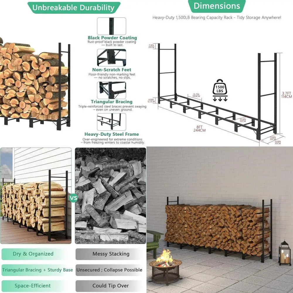 Outdoor Heavy-Duty Steel Log Rack, Adjustable Wood Stacker for Indoor and Outdoor Use, Black
Outdoor Heavy-Duty Steel Log Rack, Adjustable Wood Stacker for Indoor and Outdoor Use, Black