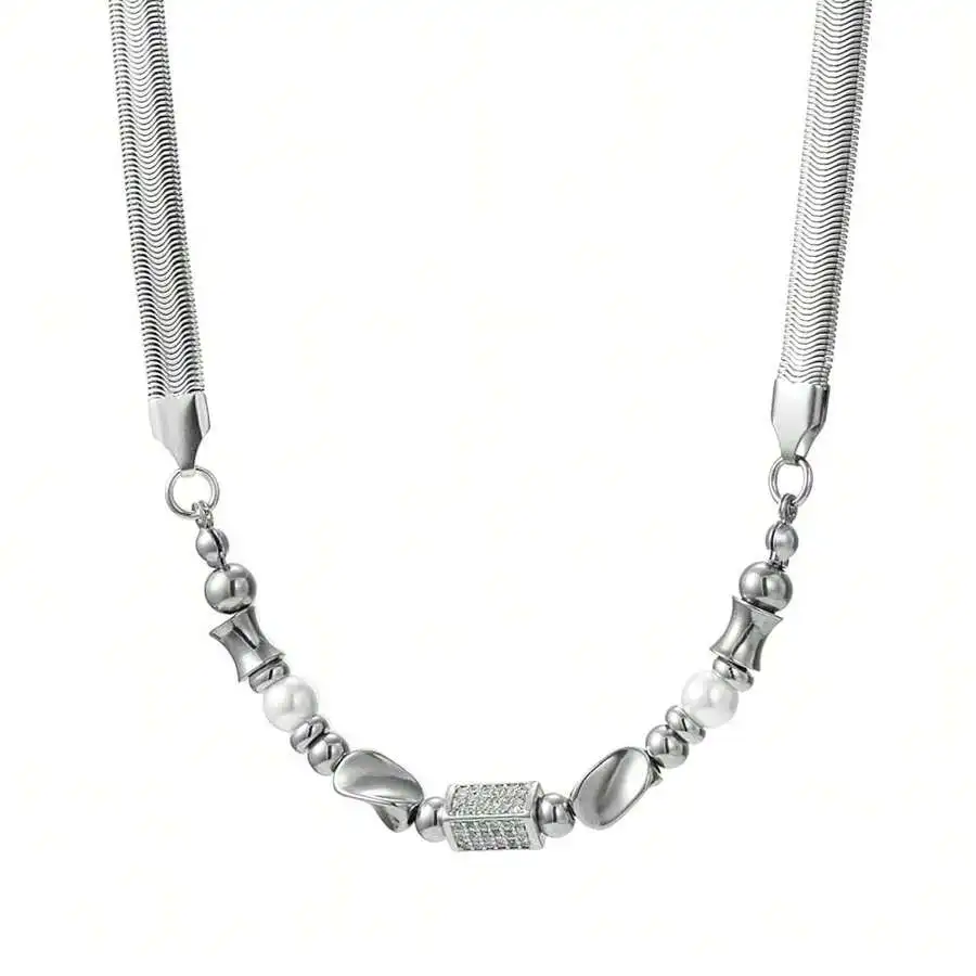 Цепочка из нержавеющей стали с акцентами из жемчуга и хрустальных бусин
Цепочка из нержавеющей стали с акцентами из жемчуга и хрустальных бусин