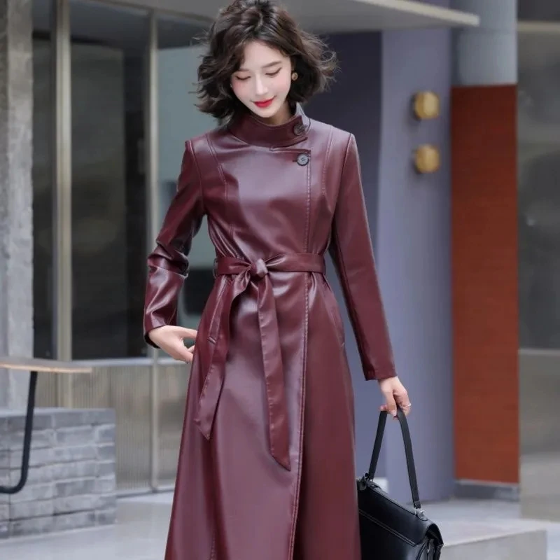 Women Spring Autumn Leather Coat Elegant Fashion Stand Collar Long Sleeve X-long PU Windbreaker Split Leather Casual Overcoat
Women Spring Autumn Leather Coat Elegant Fashion Stand Collar Long Sleeve X-long PU Windbreaker Split Leather Casual Overcoat