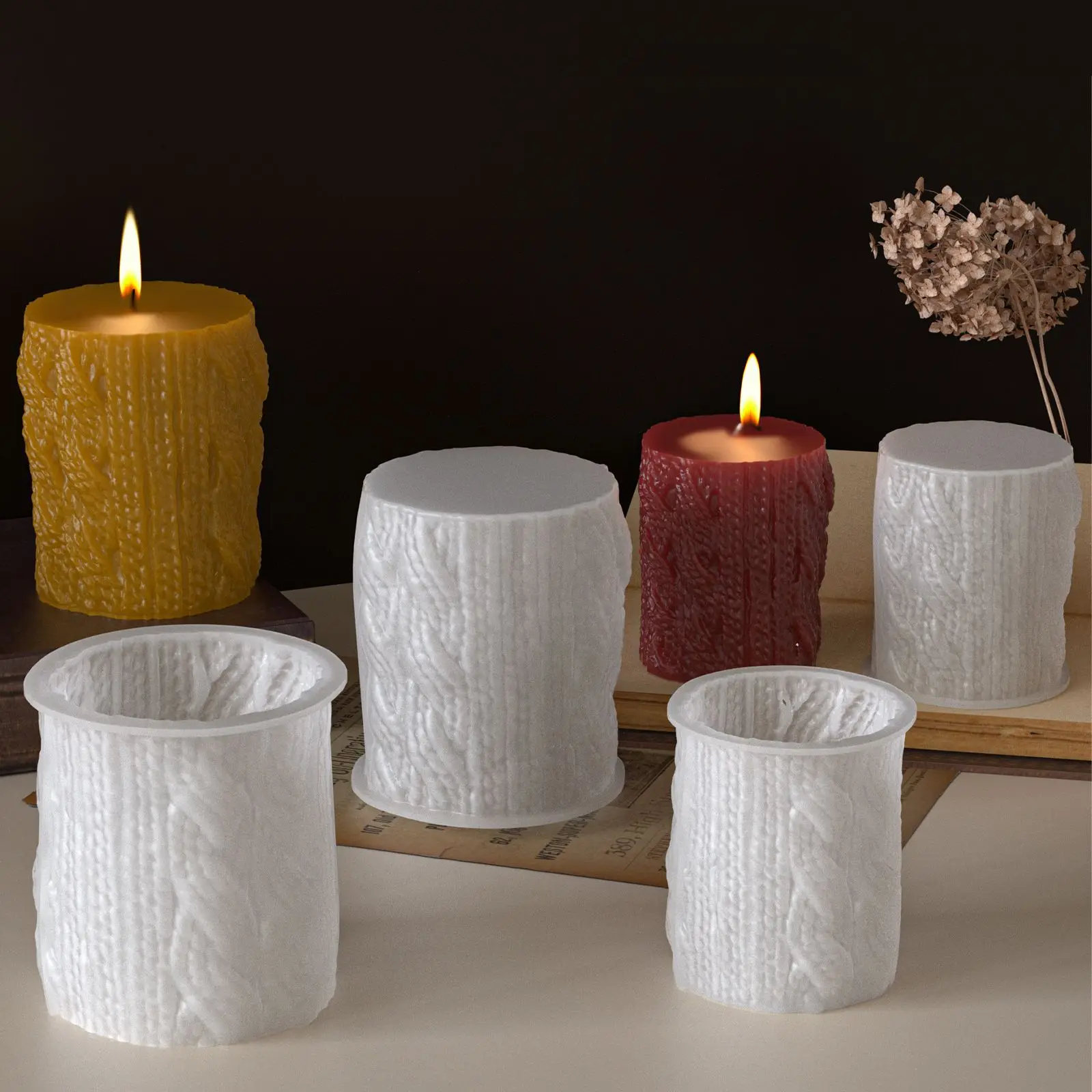 Knit Pattern Mold Knitted Silicone Display Stand Yarn-Woven Texture Mold White Cylindrical Candle Mold For Home Decor Candle
Knit Pattern Mold Knitted Silicone Display Stand Yarn-Woven Texture Mold White Cylindrical Candle Mold For Home Decor Candle