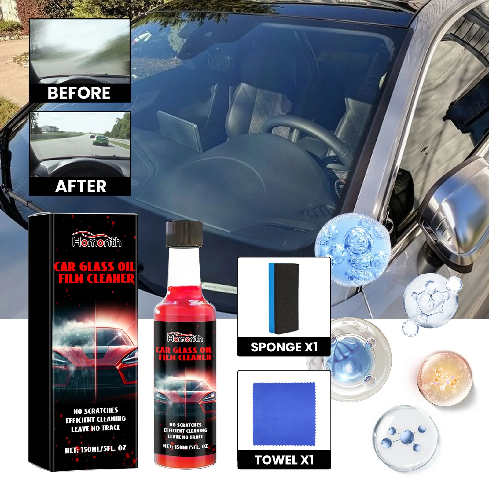 Car Windshield Cleaner - Oil Film Remover & Water Repellent for Clearer Vision, Removes Stubborn Stains & Grease (1 Set)
Car Windshield Cleaner - Oil Film Remover & Water Repellent for Clearer Vision, Removes Stubborn Stains & Grease (1 Set)