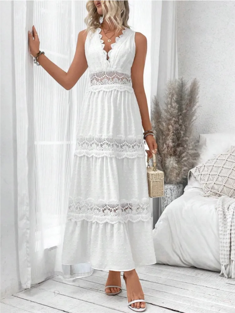 2025 Women's White Party Dress Fashion Lace V-neck Ruffle Hook Flower Hollow Waist Women Dresses Summer Sexy Prom Female Vestido
2025 Women's White Party Dress Fashion Lace V-neck Ruffle Hook Flower Hollow Waist Women Dresses Summer Sexy Prom Female Vestido