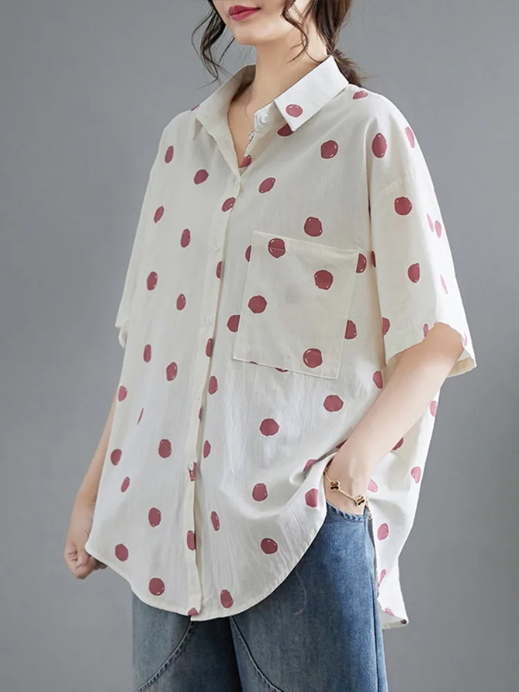 Женская хлопковая футболка больших размеров в горошек с коротким рукавом, летняя, свободная, повседневная, с декоративным вырезом, утягивающий эффект
Женская хлопковая футболка больших размеров в горошек с коротким рукавом, летняя, свободная, повседневная, с декоративным вырезом, утягивающий эффект