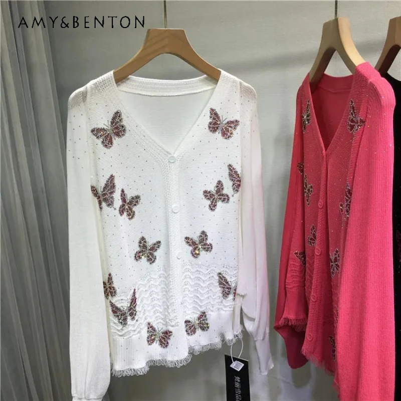 Diamond Drills Sweater Ladies V-neck Butterfly Cardigan Thin Knitted Sunscreen Shirt Air Conditioner Top Versatile Outer Wear
Diamond Drills Sweater Ladies V-neck Butterfly Cardigan Thin Knitted Sunscreen Shirt Air Conditioner Top Versatile Outer Wear