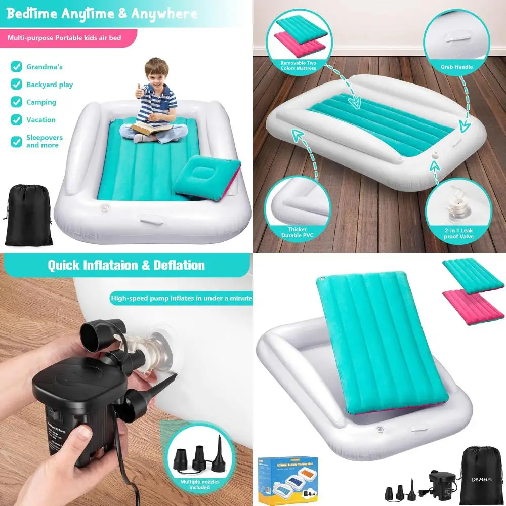 Портативная дорожная кровать для малышей с надувным матрасом и бортиками - двусторонняя, мятно-зеленая и розовая
Портативная дорожная кровать для малышей с надувным матрасом и бортиками - двусторонняя, мятно-зеленая и розовая