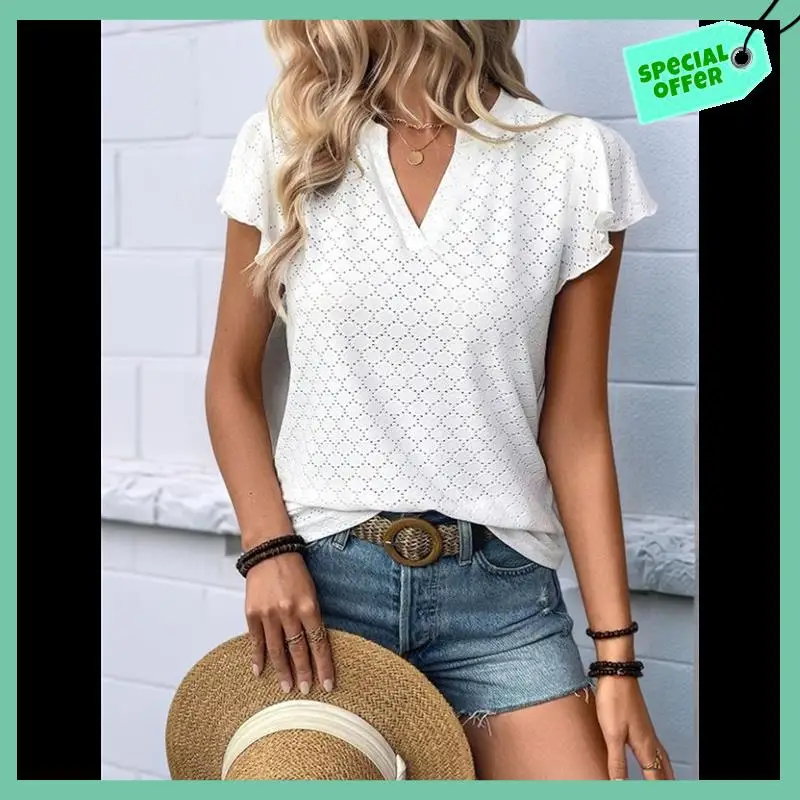Sturdy Womens Tops Dressy Casual Knit Eyelet V Neck T Shirts Ruffle Short Sleeve Blouses For Women
Sturdy Womens Tops Dressy Casual Knit Eyelet V Neck T Shirts Ruffle Short Sleeve Blouses For Women