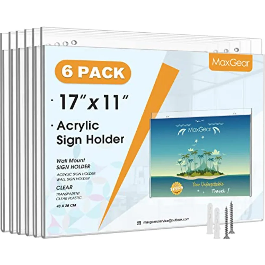 Wall Mount Sign Holder 11 x 17 Inch, Clear Plastic Picture Frames with Mounting Screws, Door Sign Holders and Document Display
Wall Mount Sign Holder 11 x 17 Inch, Clear Plastic Picture Frames with Mounting Screws, Door Sign Holders and Document Display