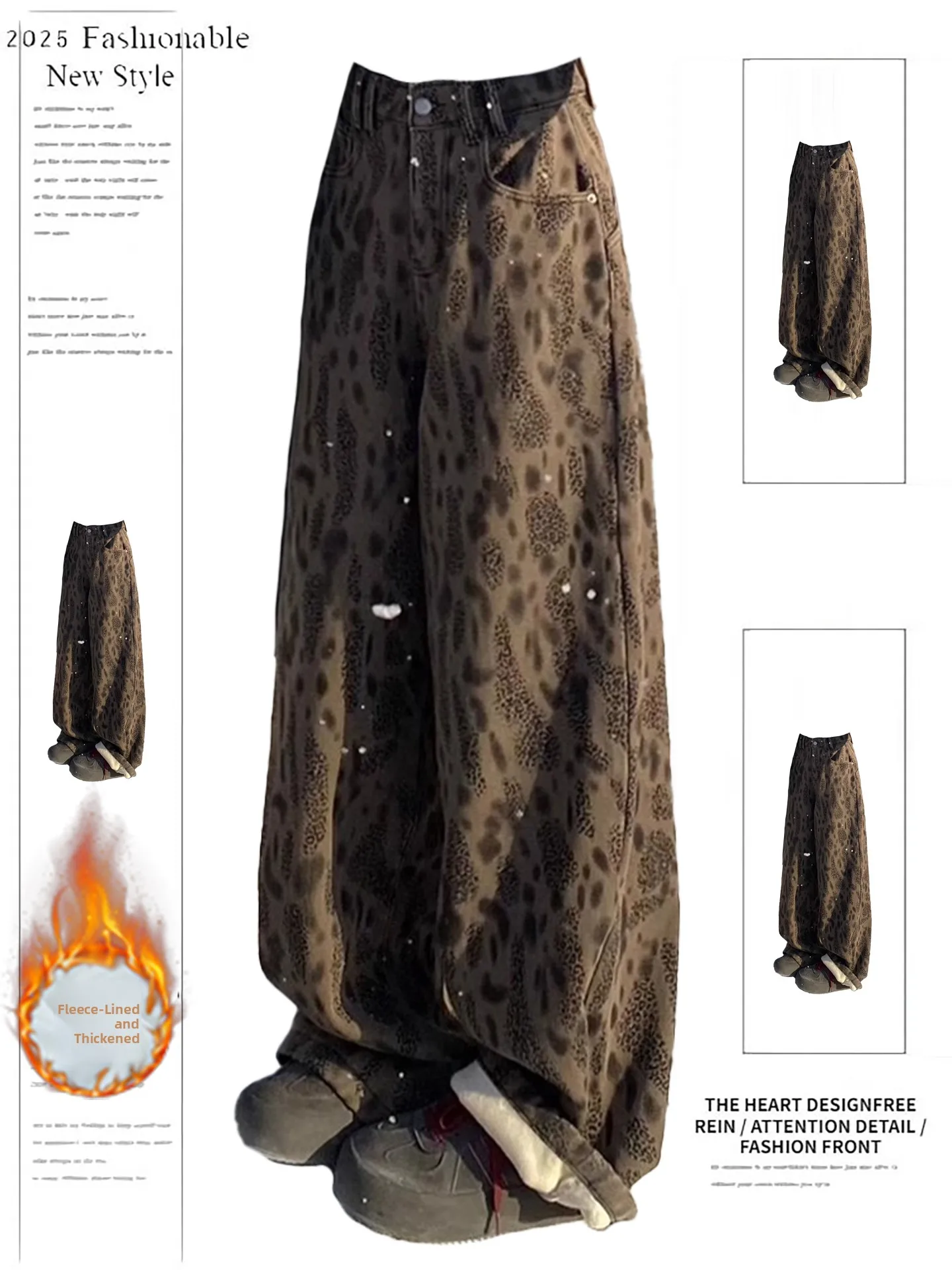 Retro American Leopard Print Wide Leg Denim Jeans Women's Autumn Winter New Fleece High Waist Loose Straight Floor-Length Pants
Retro American Leopard Print Wide Leg Denim Jeans Women's Autumn Winter New Fleece High Waist Loose Straight Floor-Length Pants