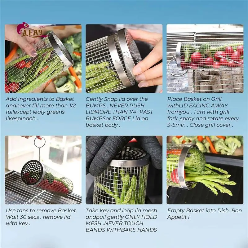 AEA9-1 Set Rolling Grilling Basket Stainless Steel Rolling Grilling Baskets For Outdoor Round Grill Mesh
AEA9-1 Set Rolling Grilling Basket Stainless Steel Rolling Grilling Baskets For Outdoor Round Grill Mesh