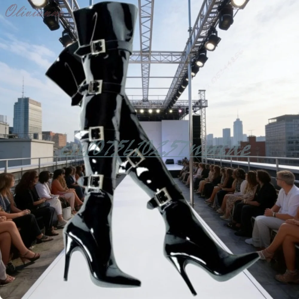 Shiny Leather Side Buckle Belts Over the Knee Boots Pointed Toe Stiletto High Heel Fashon Party Women Shoes
Shiny Leather Side Buckle Belts Over the Knee Boots Pointed Toe Stiletto High Heel Fashon Party Women Shoes
