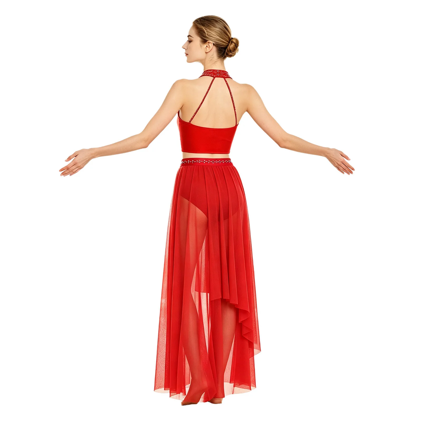 Womens Lyrical Dance Outfit Ballet Figure Skating Contemporary Dancewear Halter Backless Rhinestones Crop Top with Mesh Pants
Womens Lyrical Dance Outfit Ballet Figure Skating Contemporary Dancewear Halter Backless Rhinestones Crop Top with Mesh Pants