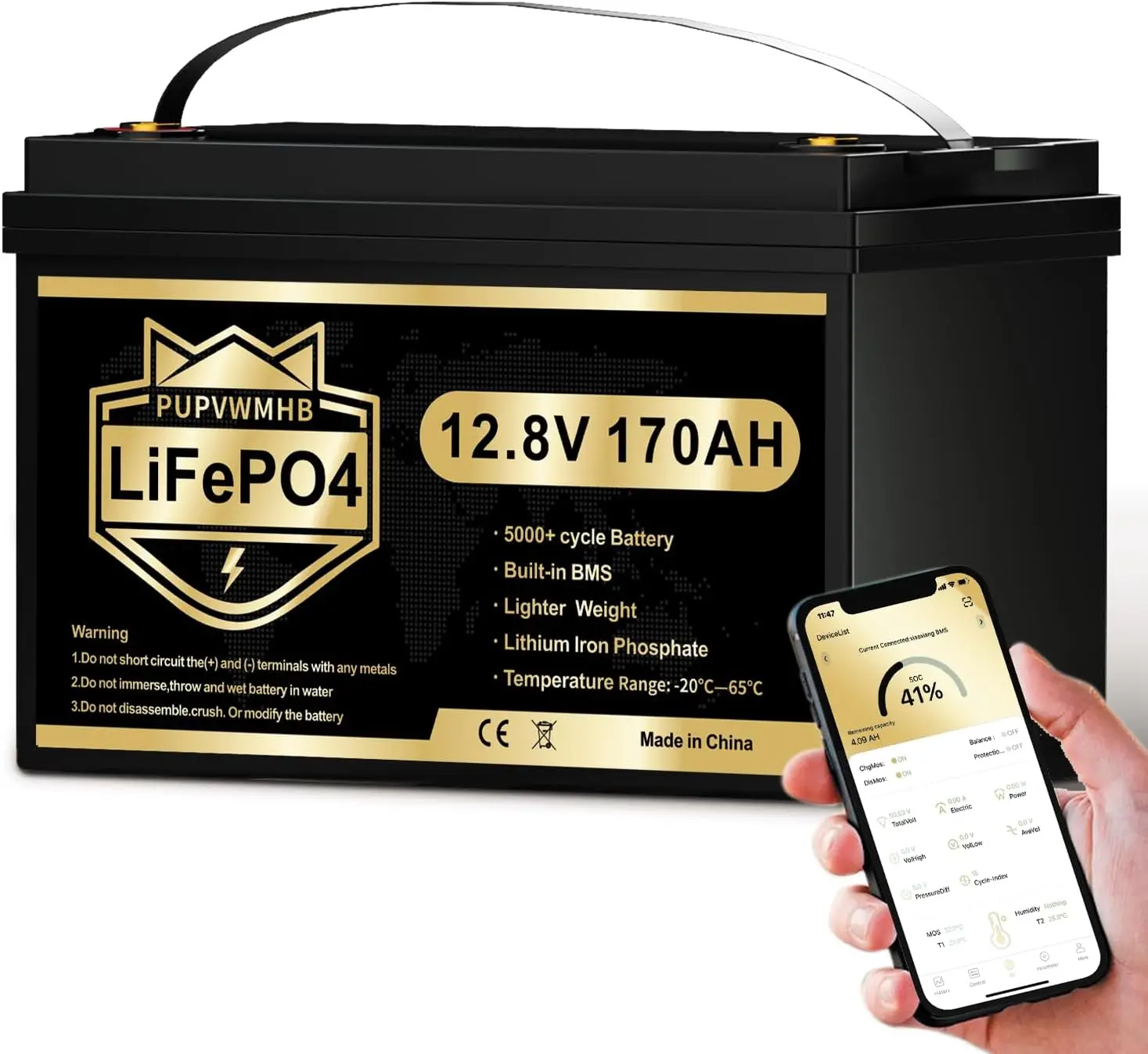 12V 170Ah LiFePO4 Battery Bluetooth 150A BMS Over 5000+ Deep Cycle Lithium Battery 2176W Energy for Motorhome Camping Boat Solar
12V 170Ah LiFePO4 Battery Bluetooth 150A BMS Over 5000+ Deep Cycle Lithium Battery 2176W Energy for Motorhome Camping Boat Solar