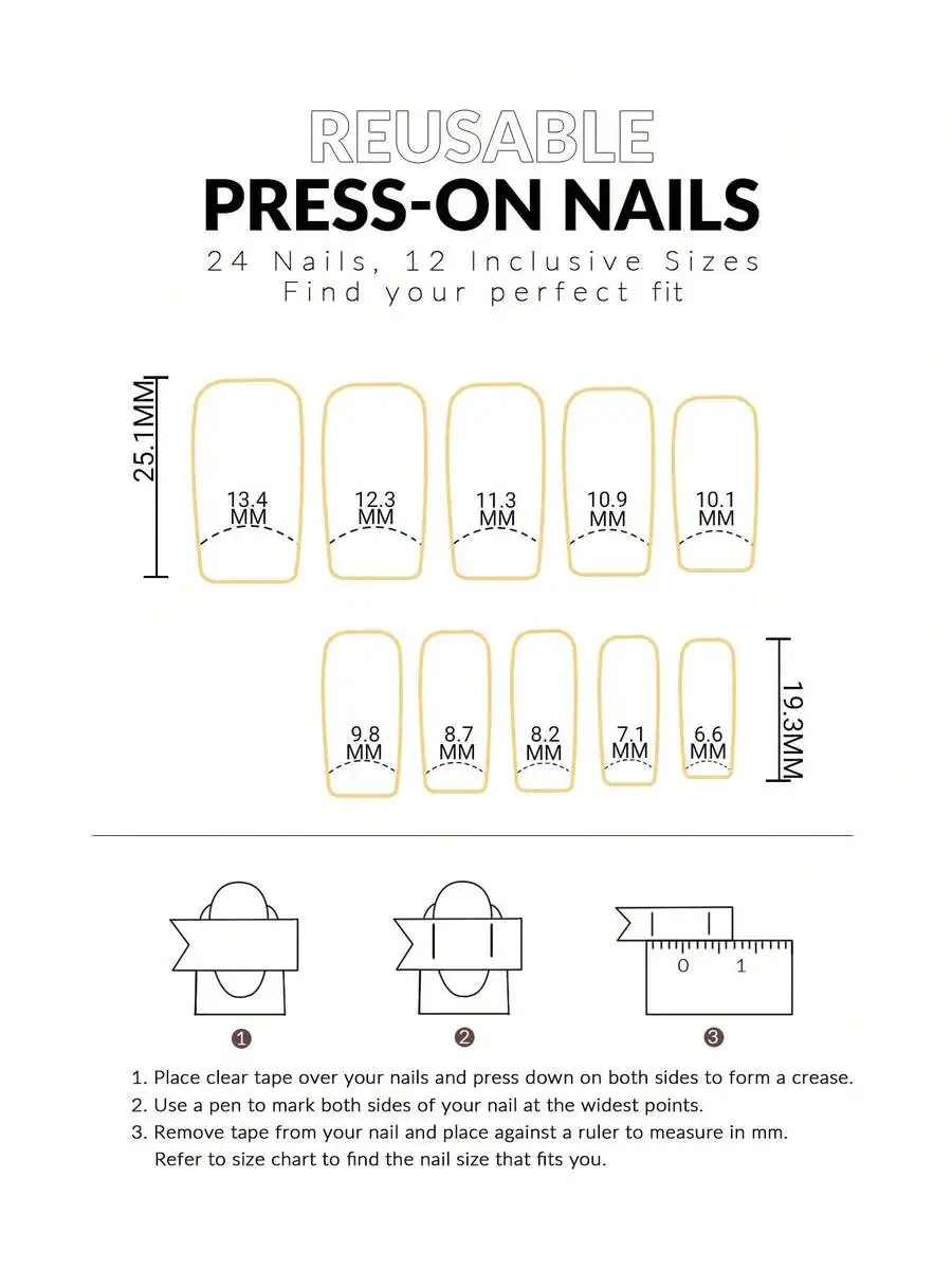 24pcs Reusable Press-On Nails Acrylic With Cross Decor Perfect Fit For Women
24pcs Reusable Press-On Nails Acrylic With Cross Decor Perfect Fit For Women
