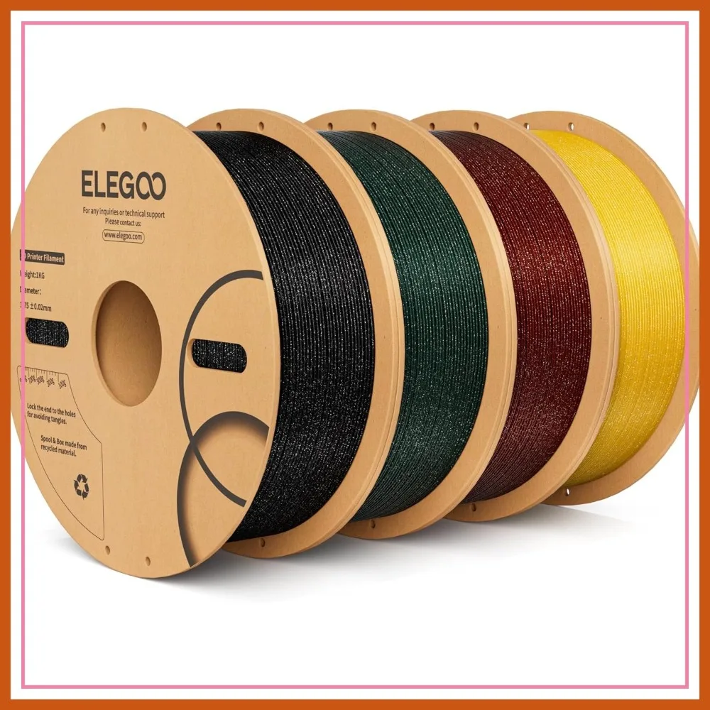 Glitter 3D Printer Filament Bundle 4KG, 1.75mm PLA, Sparkle Black/Red/Green/Gold, +/-0.02mm Accuracy
Glitter 3D Printer Filament Bundle 4KG, 1.75mm PLA, Sparkle Black/Red/Green/Gold, +/-0.02mm Accuracy