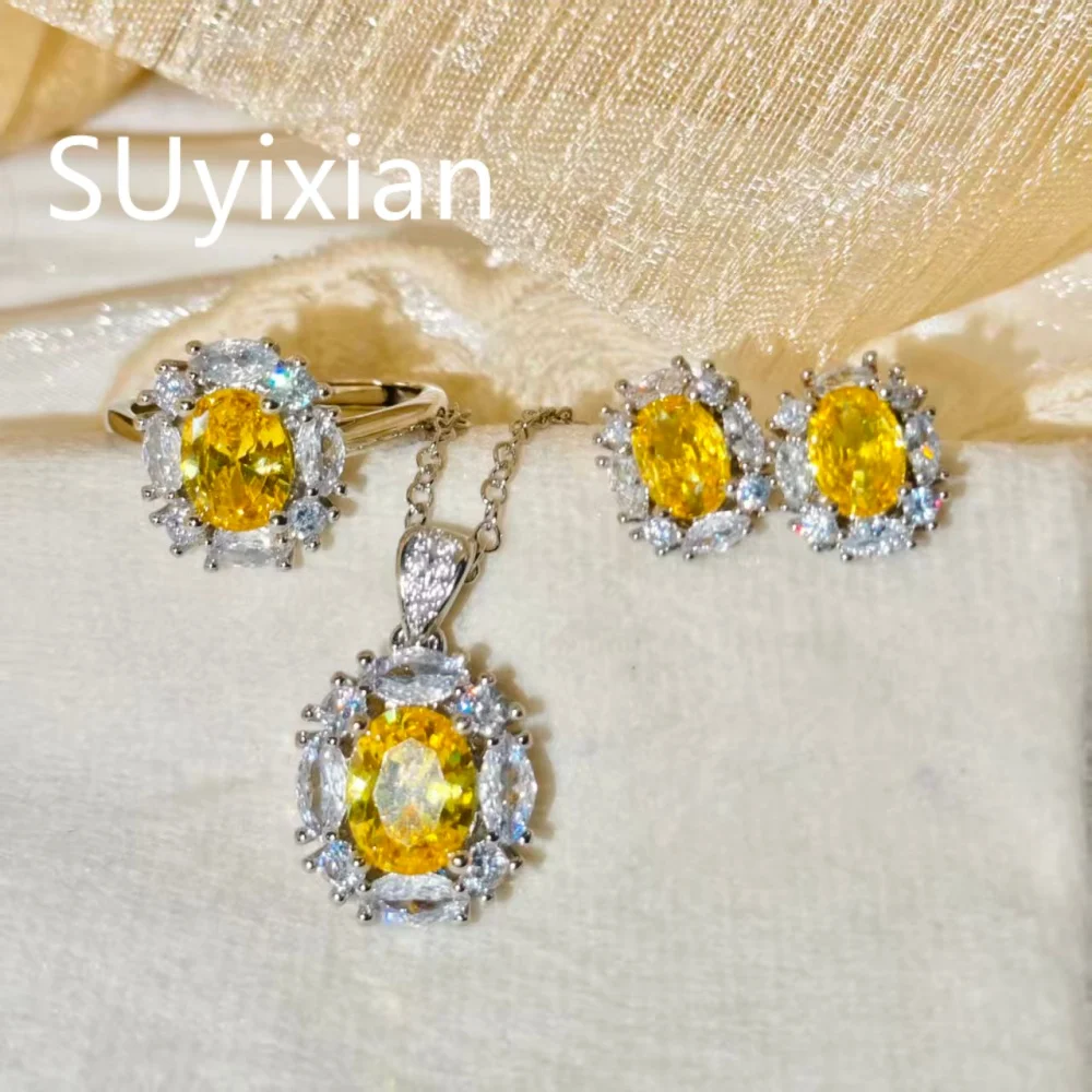 925 Sterling Silver Fashion Light Luxury Sunflower Yellow Zircon Ring Stud Earrings Necklace Women's Three-piece
925 Sterling Silver Fashion Light Luxury Sunflower Yellow Zircon Ring Stud Earrings Necklace Women's Three-piece