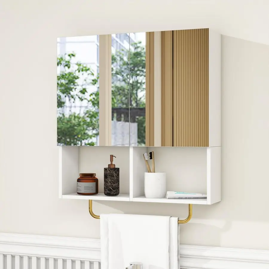 Настенный шкаф для хранения с зеркалом, регулируемыми полками, аптечкой и вешалкой для полотенец для ванной комнаты, прачечной, прихожей
Настенный шкаф для хранения с зеркалом, регулируемыми полками, аптечкой и вешалкой для полотенец для ванной комнаты, прачечной, прихожей