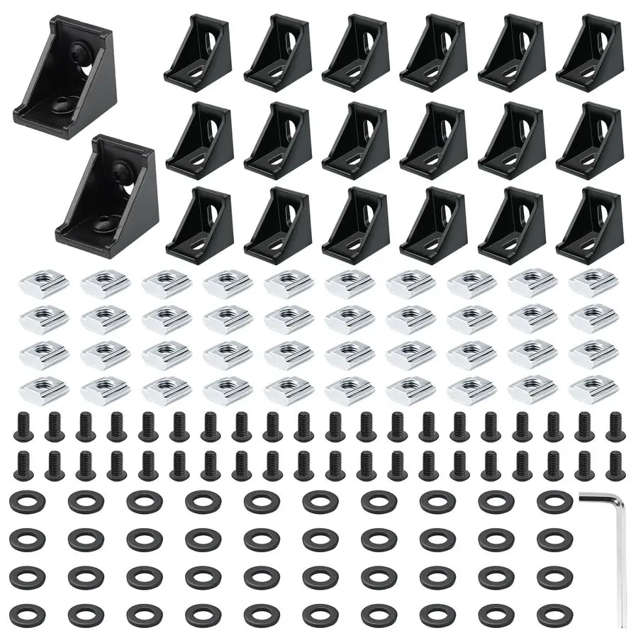 Набор черных алюминиевых экструзионных профилей серии 4040, включает в себя 1 гаечный ключ, 20 угловых кронштейнов 3540, 40 шт. M8 TSlot Slidi
Набор черных алюминиевых экструзионных профилей серии 4040, включает в себя 1 гаечный ключ, 20 угловых кронштейнов 3540, 40 шт. M8 TSlot Slidi