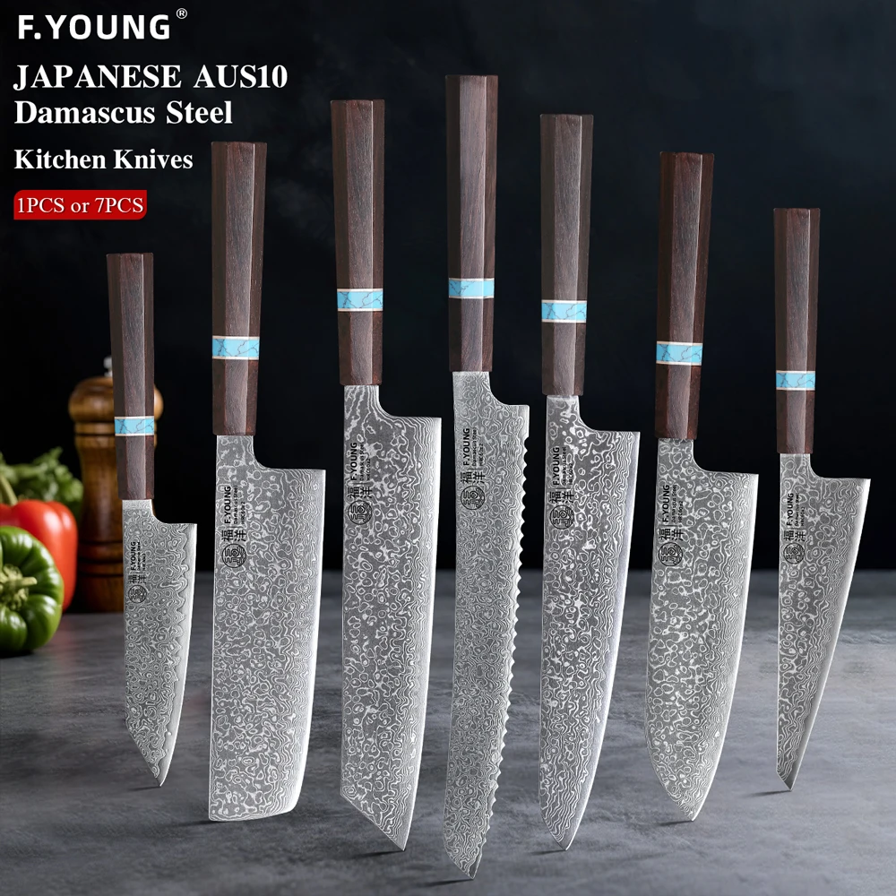 F.YOUNG 1PC-7PCS Professional Kitchen Knives Set Utility Santoku Bread Fruit Japanese Hand Forged Damascus Steel Chef Knife
F.YOUNG 1PC-7PCS Professional Kitchen Knives Set Utility Santoku Bread Fruit Japanese Hand Forged Damascus Steel Chef Knife