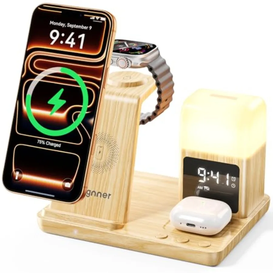 6 in 1 Wireless Charging Station with Clock and Night Light Alarm Clocks for Bedrooms, Wireless Charger Stand with Beside Clock
6 in 1 Wireless Charging Station with Clock and Night Light Alarm Clocks for Bedrooms, Wireless Charger Stand with Beside Clock