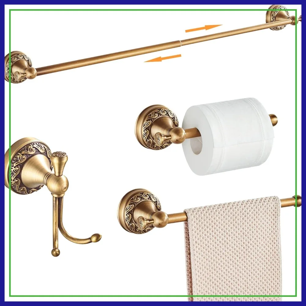Antique Bronze Bathroom Hardware Set: Adjustable Towel Rack, Toilet Paper Holder, Hand Towel Holder, Hook, Wall Mounted Carve Patterns
Antique Bronze Bathroom Hardware Set: Adjustable Towel Rack, Toilet Paper Holder, Hand Towel Holder, Hook, Wall Mounted Carve Patterns