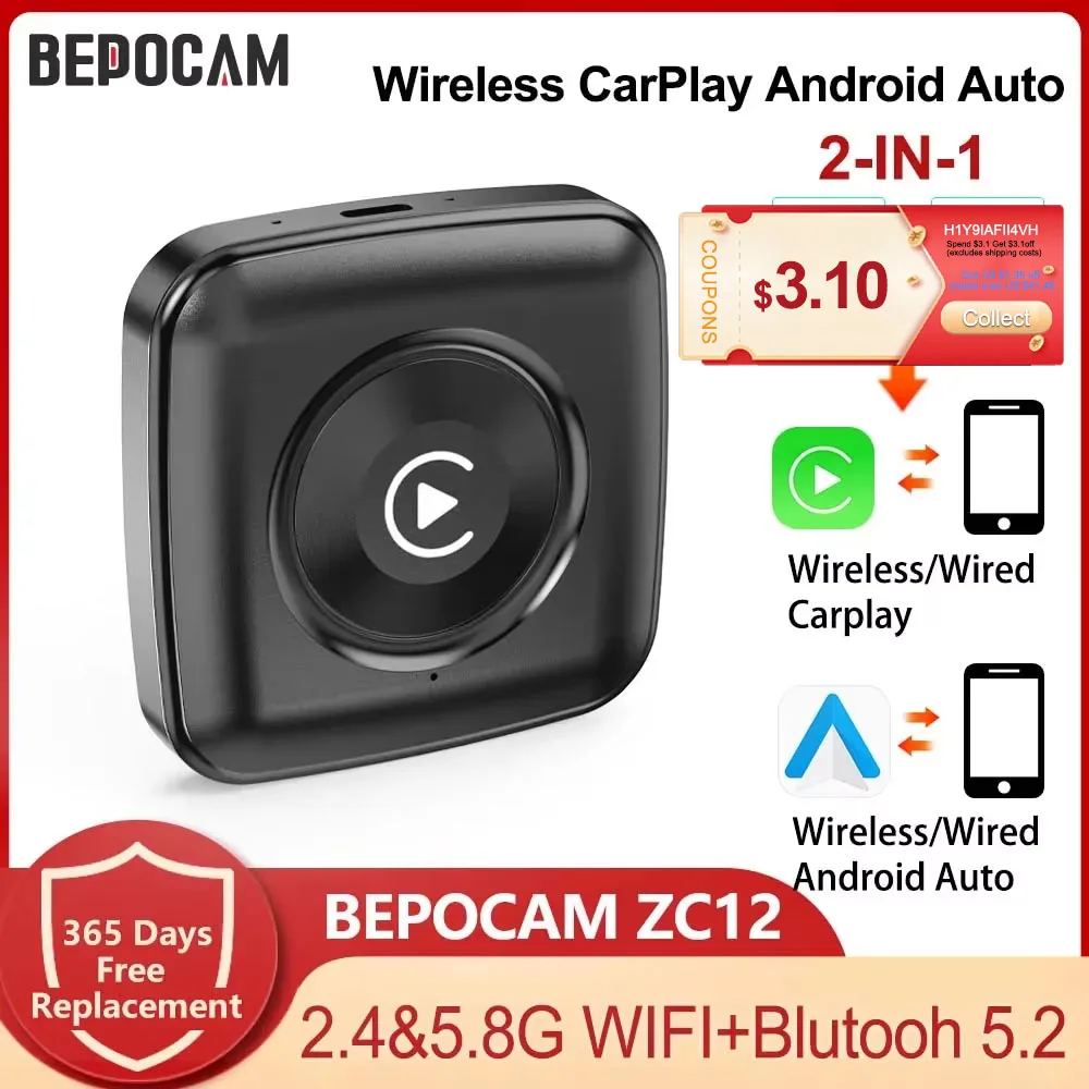 BEPOCAM ZC12 Wireless CarPlay Adapter Box for iPhone Plug and Play Compatible with iOS 10+ Wired CarPlay Android Auto Systems
BEPOCAM ZC12 Wireless CarPlay Adapter Box for iPhone Plug and Play Compatible with iOS 10+ Wired CarPlay Android Auto Systems