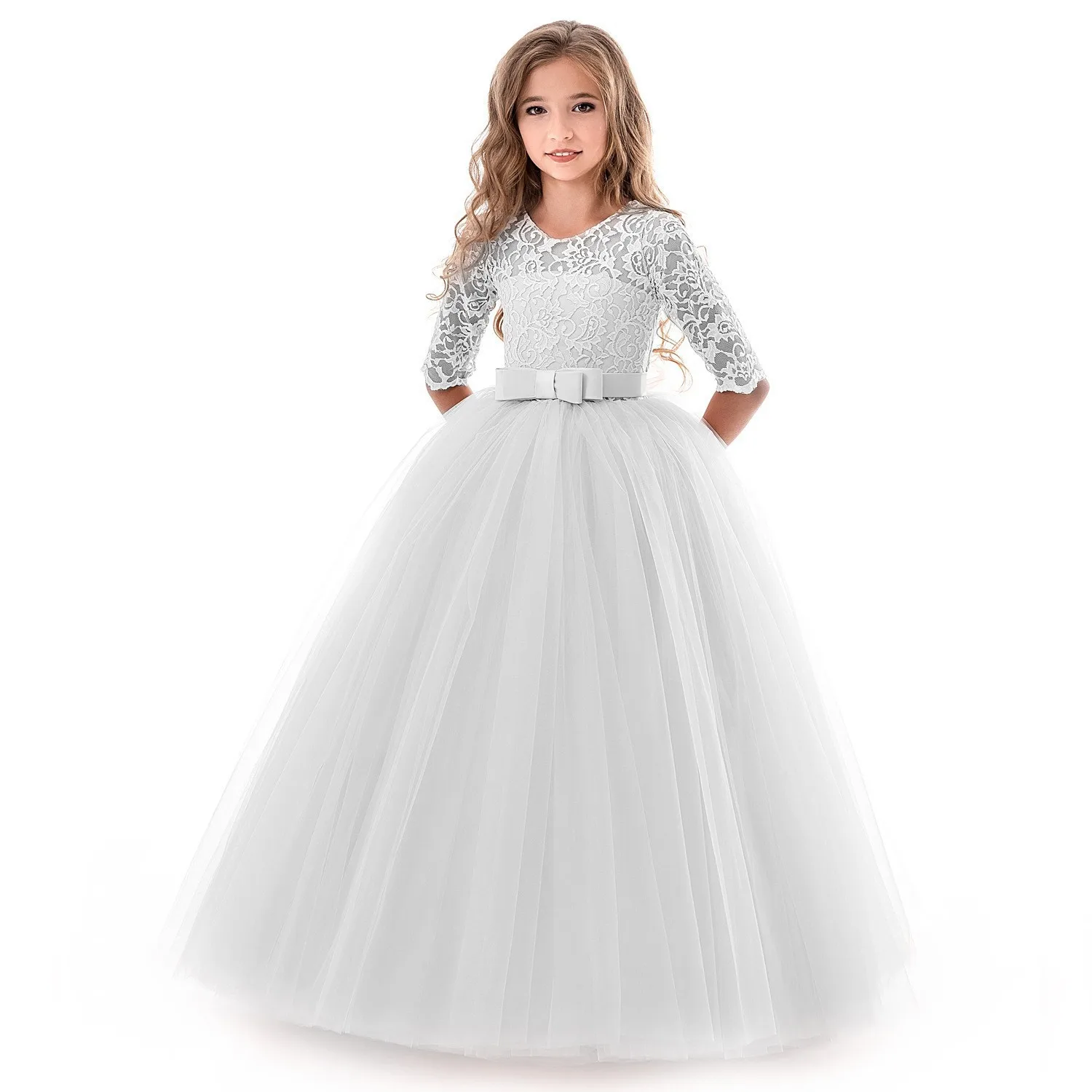 Girls' White Princess Tulle Embroidery Flower Long Sleeve Bridesmaid Dress For Wedding Birthday Carnival Party With Bow Knot
Girls' White Princess Tulle Embroidery Flower Long Sleeve Bridesmaid Dress For Wedding Birthday Carnival Party With Bow Knot
