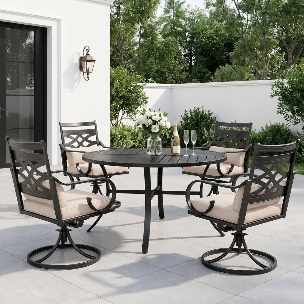 Black 42 Round Outdoor Patio Dining Set with 4 Chairs and Removable Cushions
Black 42 Round Outdoor Patio Dining Set with 4 Chairs and Removable Cushions