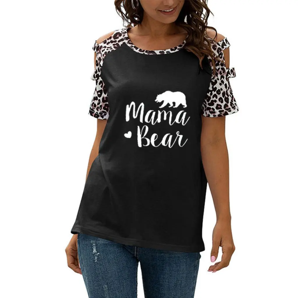 Women's round Neck Short Sleeve T-Shirt MAMA BEAR Print Solid Color Stitching Casual Hollow Design Leopard Pattern
Women's round Neck Short Sleeve T-Shirt MAMA BEAR Print Solid Color Stitching Casual Hollow Design Leopard Pattern