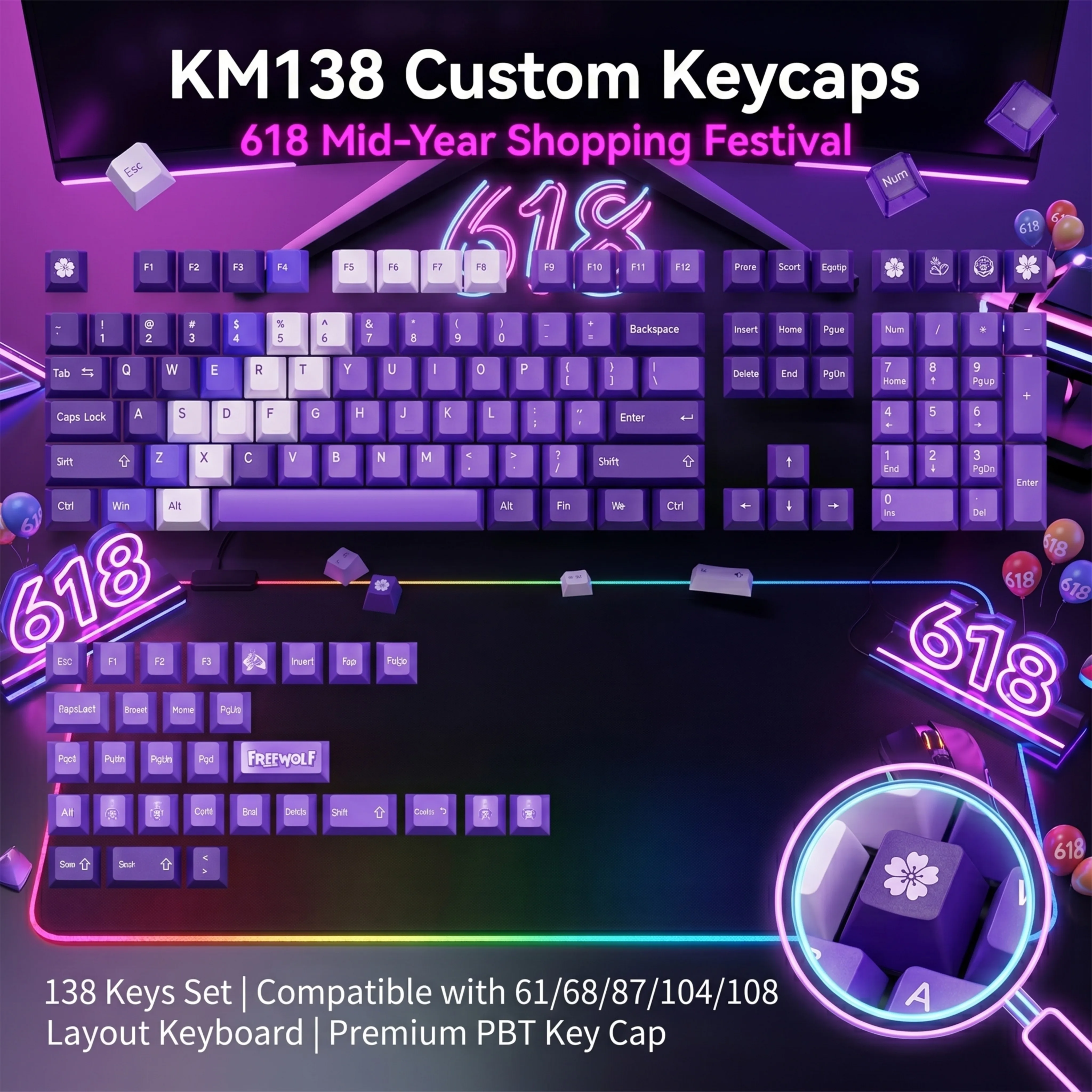 KM138 Keycaps Full 138 Keys Custom Key Cap Kit Universal Fit Layout Mechanical Keyboard Paper Box Packed Keyboard Accessory
KM138 Keycaps Full 138 Keys Custom Key Cap Kit Universal Fit Layout Mechanical Keyboard Paper Box Packed Keyboard Accessory